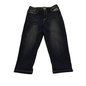 Revolt Women's Dark Wash Embellished Pocket Capri Jeans Size 10